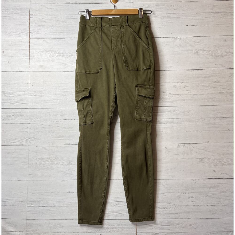 Spanx Pants Womens Size Medium Darkened Olive Stretch Twill Ankle Cargo